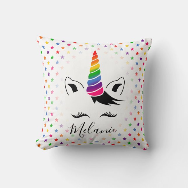 Glam Rainbow Unicorn Throw Pillow (Front)