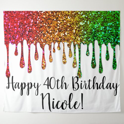 Glam Rasta Rainbow Glitter Drips Birthday Party  Tapestry