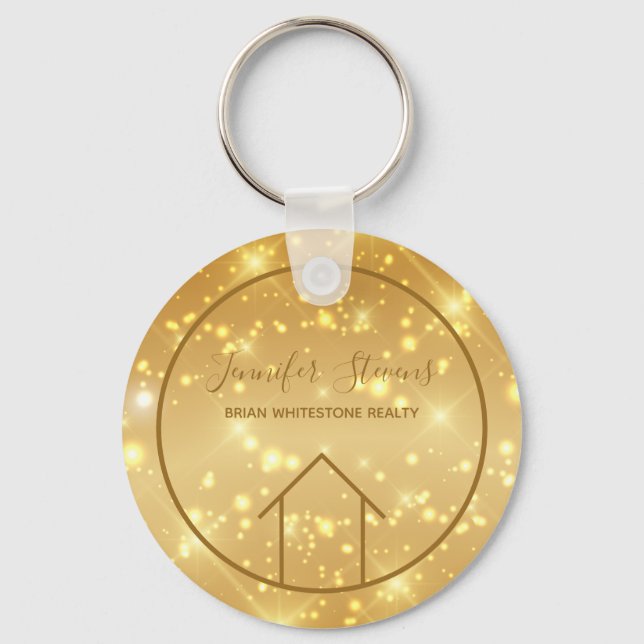 Glam Realtor Chic Custom Real Estate Gold Sparkle Keychain (Front)