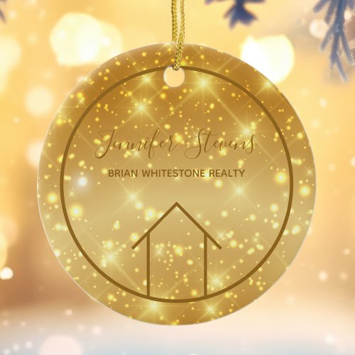 Glam Realtor Real Estate Gold Sparkle Christmas Ceramic Ornament