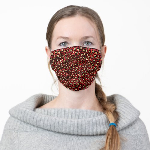 Glam Red and Gold Leopard Spots Patterned Adult Cloth Face Mask