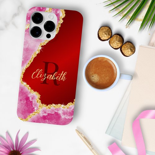 Glam Red and Pink Monogrammed Girly Case_Mate iPhone 14 Pro Max Case