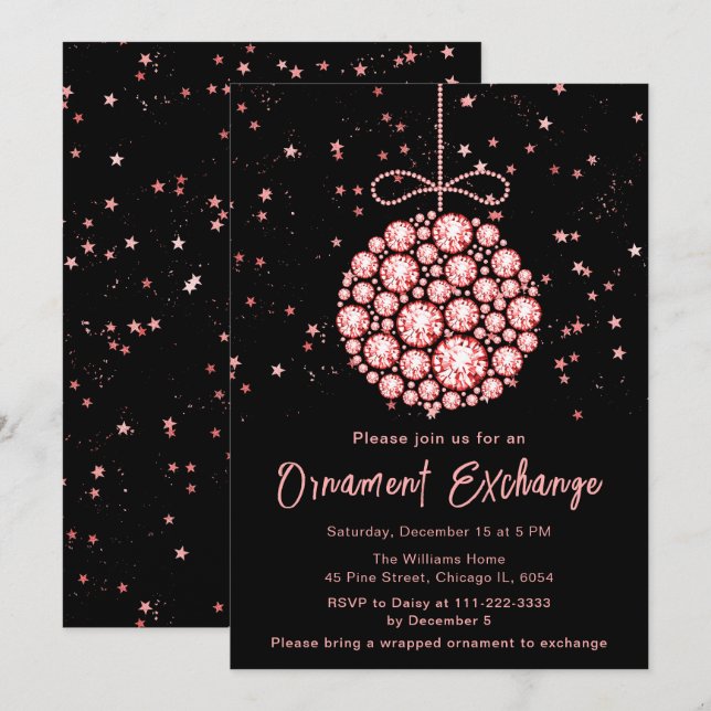 Glam Red Christmas Ornament Exchange Invitation (Front/Back)