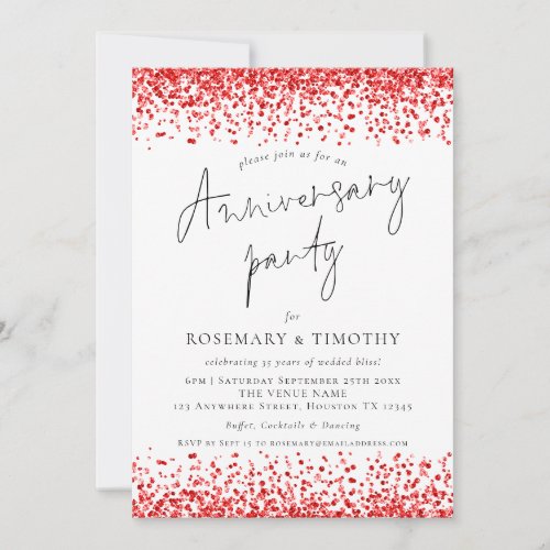 Glam Red Glitter Anniversary Party Invitation