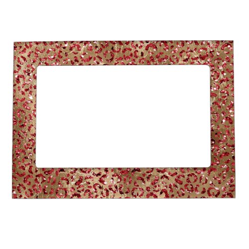 Glam Red Glitter Gold Leopard Print Magnetic Frame