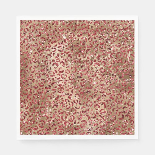Glam Red Glitter Gold Leopard Print Napkins