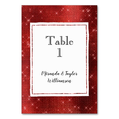 Glam Red Glitzy Sparkle Table Number