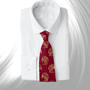 Glam Red Gold Dragon Neck Tie