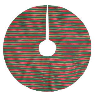 Glam Red Green Gold Stripes Brushed Polyester Tree Skirt