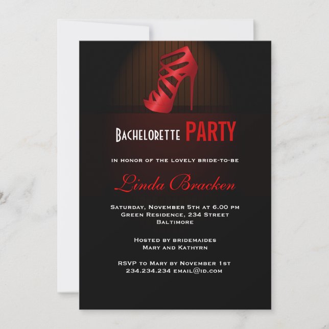 Glam Red High Heel Shoe Bachelorette Invitation (Front)