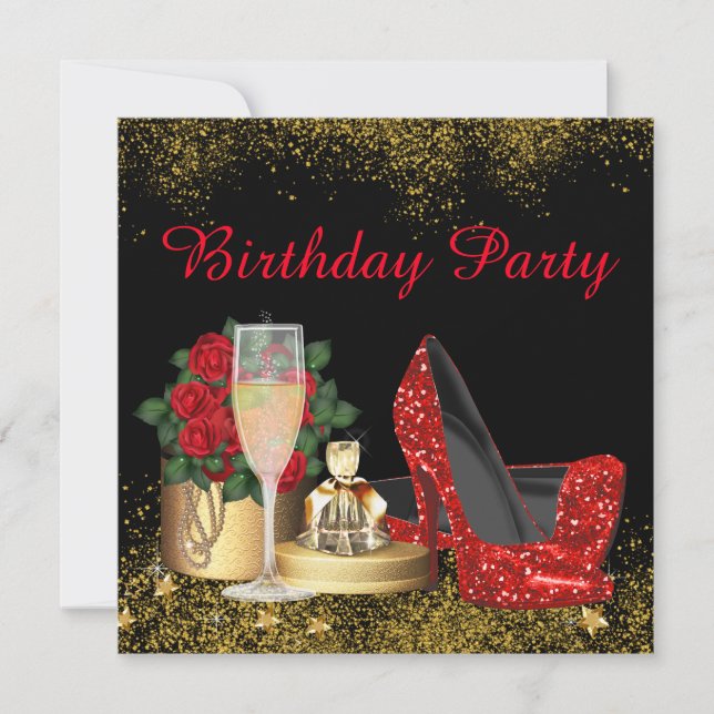 Glam Red High Heel Shoe Birthday Party Invitation (Front)