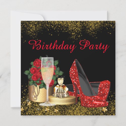 Glam Red High Heel Shoe Birthday Party Invitation