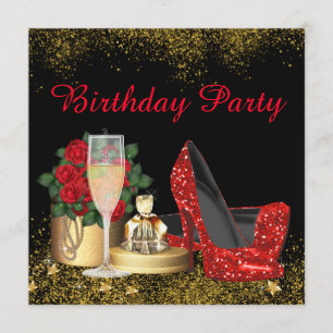 Glam Red High Heel Shoe Birthday Party Invitation