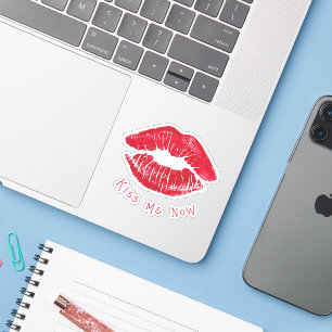 Glam Red Lips "Kiss Me Now" Vinyl Sticker
