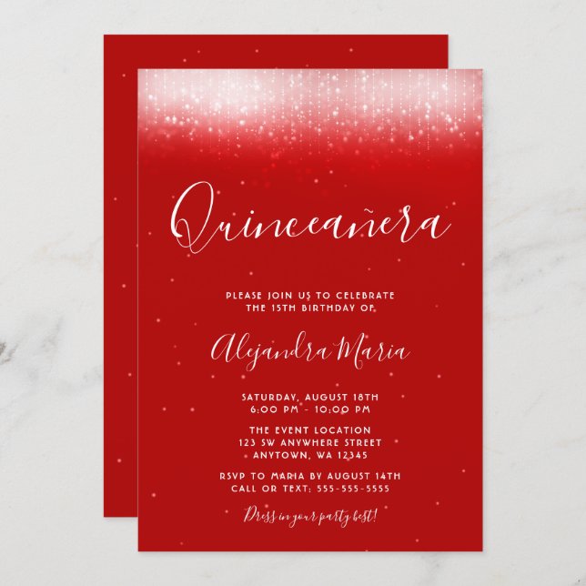 Glam Red Quinceañera Invitation (Front/Back)