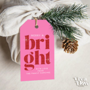 Glam Red Sequin Merry and Bright Christmas Gift Tags