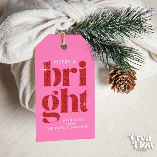 Glam Red Sequin Merry and Bright Christmas Gift Tags