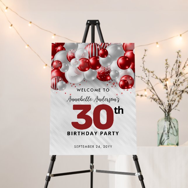 Glam Red Silver Balloon Glitter Welcome Birthday Foam Board (In Situ (Stand))