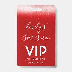 Glam Red Sweet 16  Invitation VIP Pass Badge