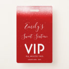 Glam Red Sweet 16  Invitation VIP Pass Badge