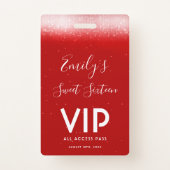 Glam Red Sweet 16  Invitation VIP Pass Badge (Front)