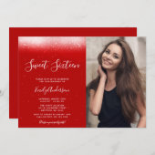 Glam Red Sweet 16 Photo Invitation (Front/Back)