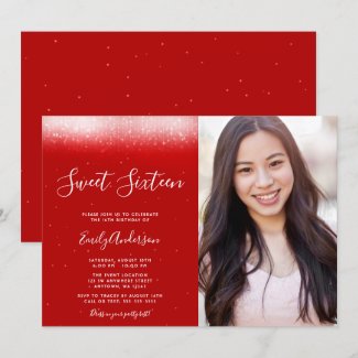 Glam Red Sweet 16 Photo Invitation