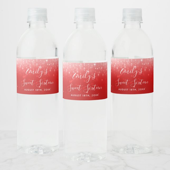 Glam Red Sweet 16 Water Bottle Label (Bottles)