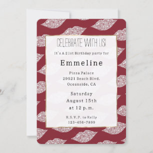 Glam Red White Diamond Lips Invitation