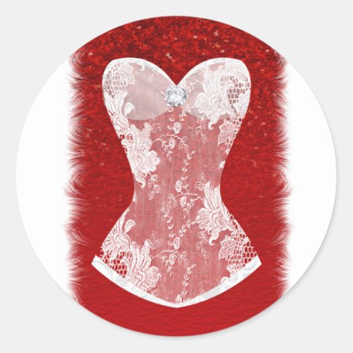 Glam Red  White Holiday Lingerie Shower Favor Classic Round Sticker
