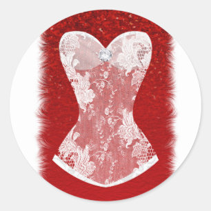 Glam Red & White Holiday Lingerie Shower Favor Classic Round Sticker