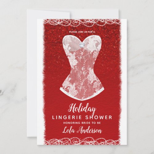 Glam Red  White Holiday Lingerie Shower Party Invitation