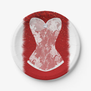 Glam Red & White Holiday Lingerie Shower Party Paper Plates