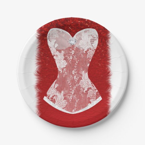 Glam Red  White Holiday Lingerie Shower Party Paper Plates