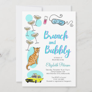 Glam Retro Cocktail Party Hand-Drawn Bridal Shower Invitation