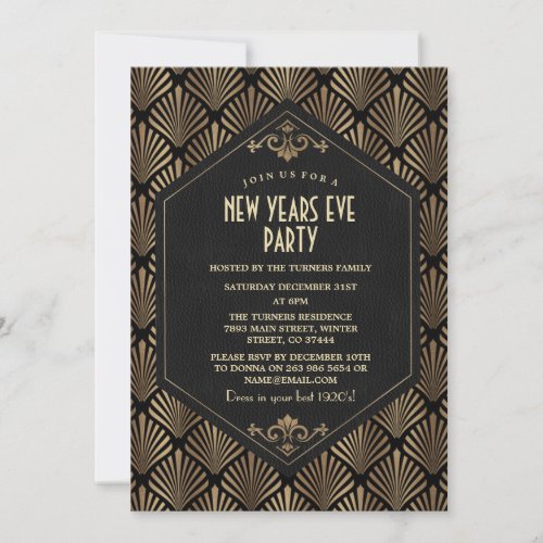 Glam Roaring 20s Gold Great Gatsby New Years Eve Invitation