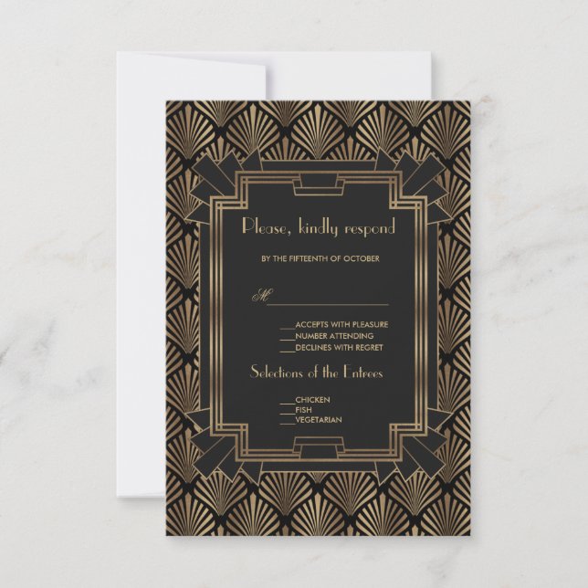 Glam Roaring 20's Great Gatsby 1920s Wedding RSVP Card (Front)