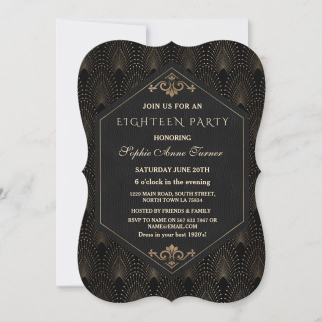 Glam Roaring 20s Great Gatsby Art Deco Eighteen  Invitation (Front)