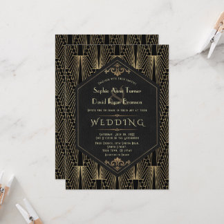 Glam Roaring 20s Great Gatsby Art Deco Wedding Invitation