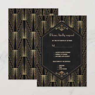 Glam Roaring 20s Great Gatsby Art Deco Wedding RSVP Card