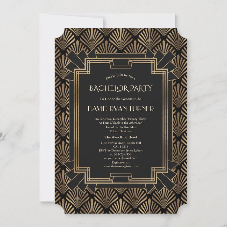 Glam Roaring 20's Great Gatsby Bachelor Party Invitation | Zazzle