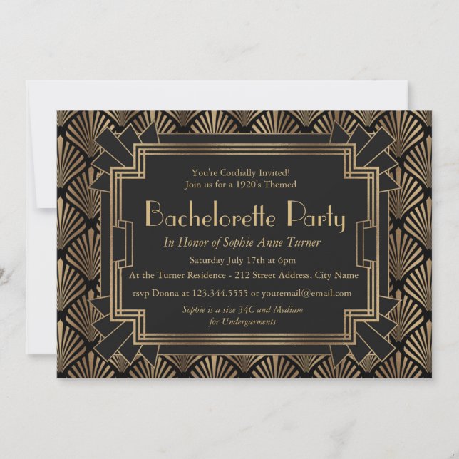 Glam Roaring 20's Great Gatsby Bachelorette Party Invitation (Front)