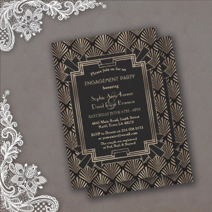 Glam Roaring 20's Great Gatsby Engagement Party Invitation