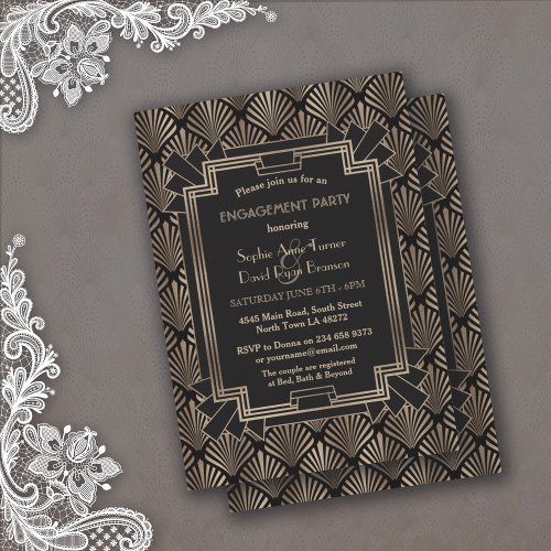 Glam Roaring 20s Great Gatsby Engagement Party Invitation