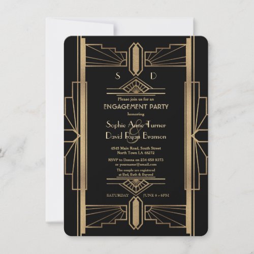 Glam Roaring 20s Great Gatsby Engagement Party Invitation