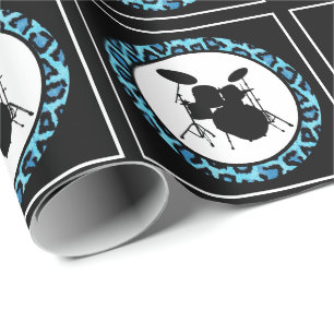 Glam Rock Drummer Leopard Drum Kit Musician Gift Wrapping Paper