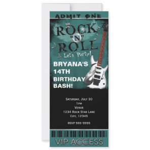Glam Rock N Roll Star Birthday Ticket VIP Party Invitation