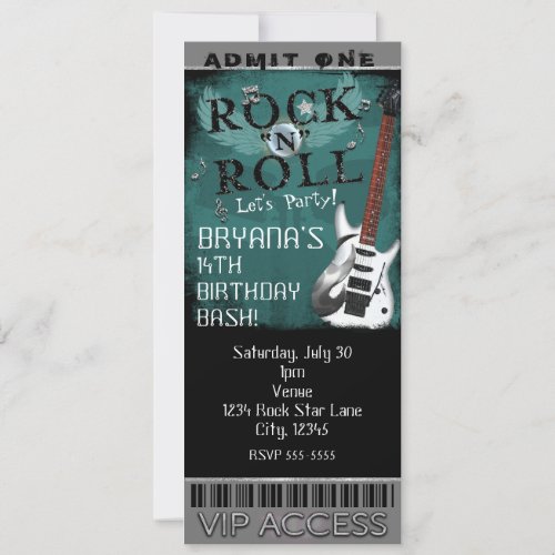 Glam Rock N Roll Star Birthday Ticket VIP Party