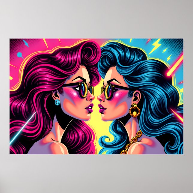 Glam Rock Sisters - Electric Pop Art Poster (Front)