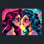 Glam Rock Sisters - Electric Pop Art Poster<br><div class="desc">Step into the spotlight with the "Glam Rock Sisters, " a stunning piece of electric pop art that crackles with the energy of a sold-out stadium show. In a dramatic face-off, two women, bound by style and spirit, hold a powerful gaze. This is a story of sisterhood, rivalry, or perhaps...</div>